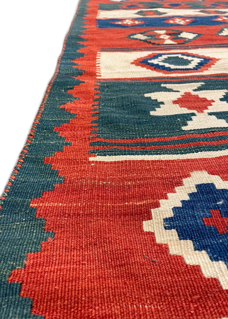 3'7"x10'2" Kurdish Kilim Hand Knotted