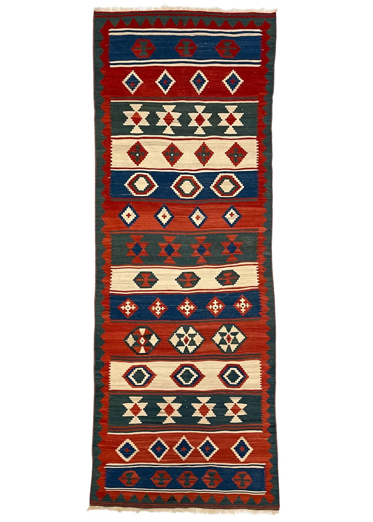 3'7"x10'2" Kurdish Kilim Hand Knotted