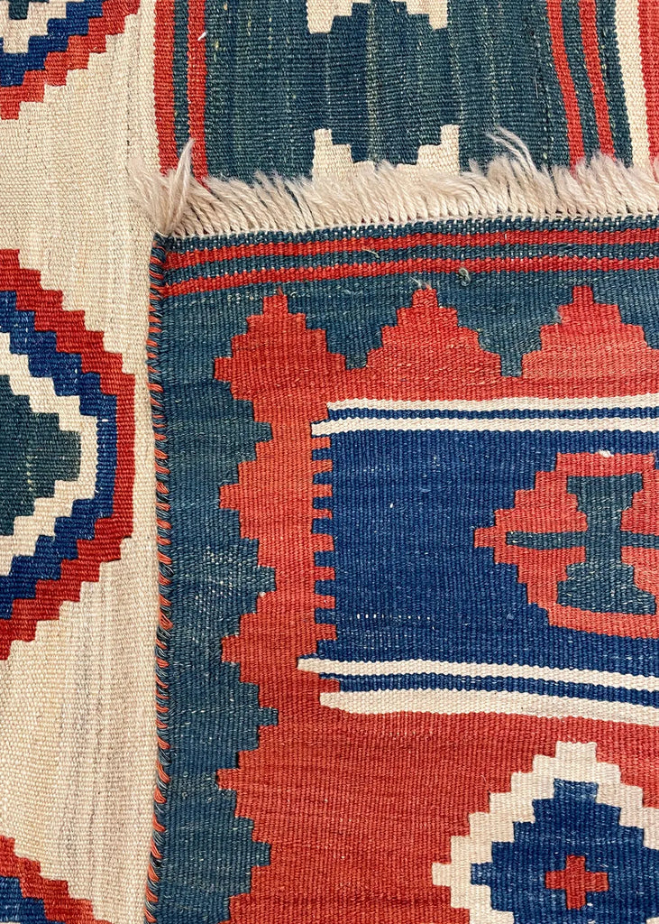 3'7"x10'2" Kurdish Kilim Hand Knotted
