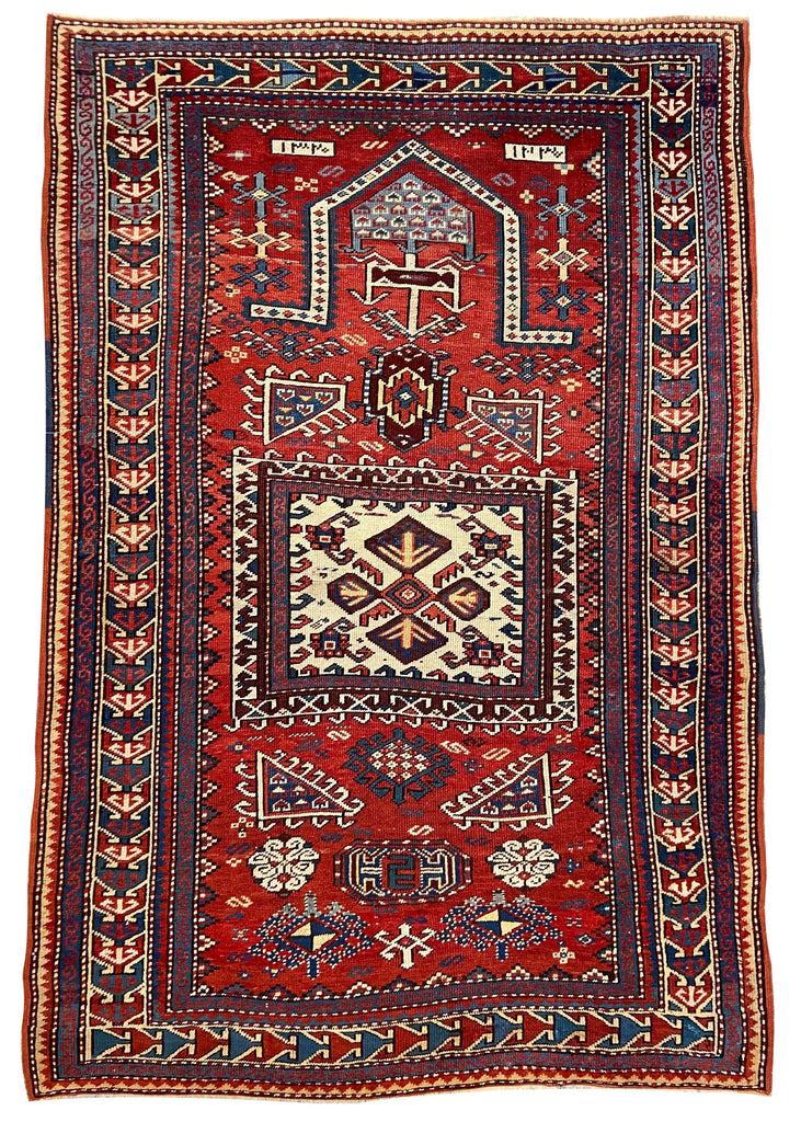 3'7"x5'5" Kazak Prayer Rug Hand Knotted