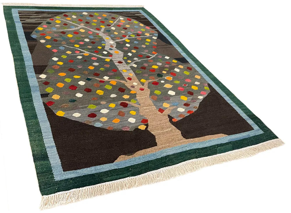 3'7"x5' Sennah Kilim Hand Knotted