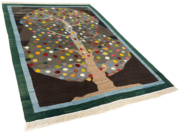 3'7"x5' Sennah Kilim Hand Knotted