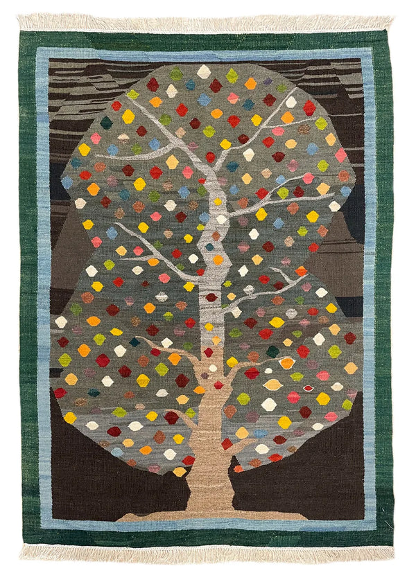 3'7"x5' Sennah Kilim Hand Knotted