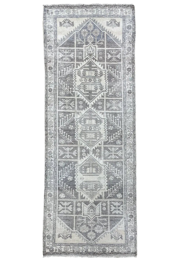 3'7"x9'11" Hamadan "Distressed" Hand Knotted