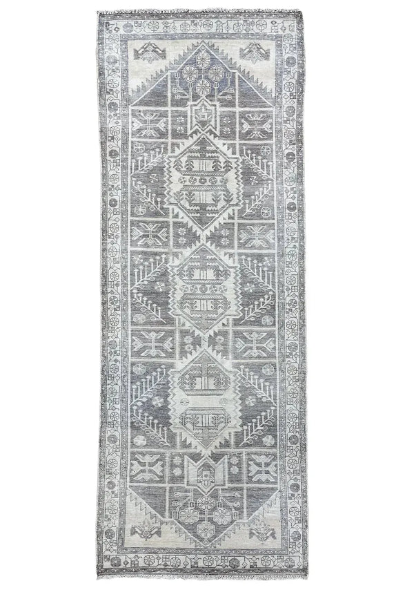 3'7"x9'11" Hamadan "Distressed" (s) Hand Knotted