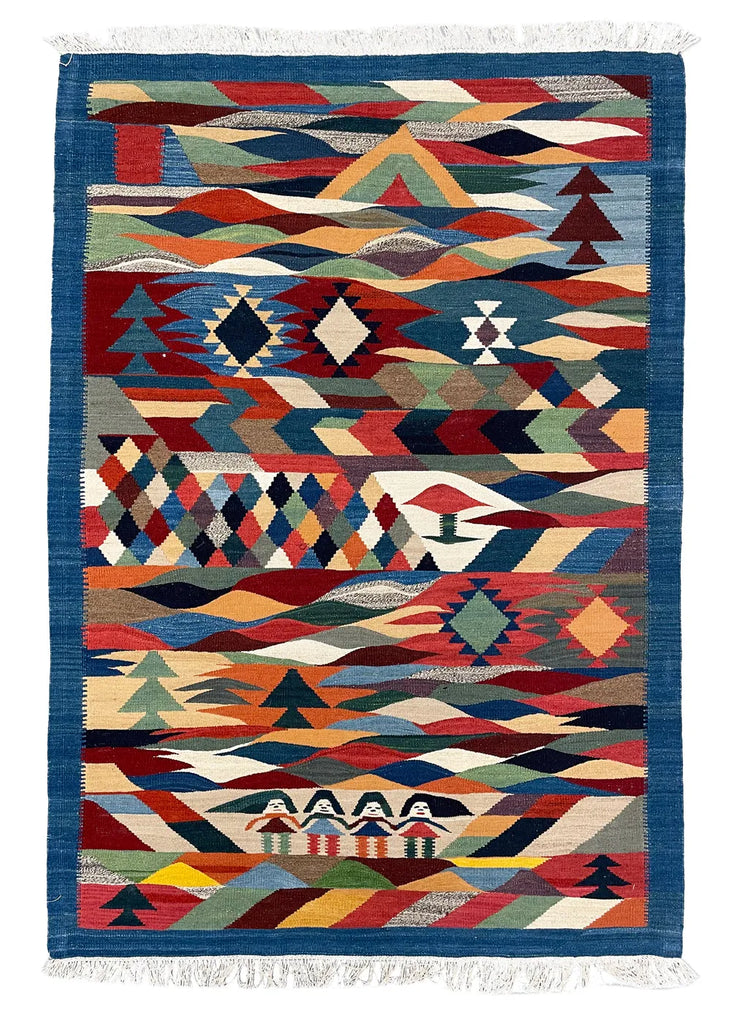 3'8"x5'3" Sennah Kilim Hand Knotted