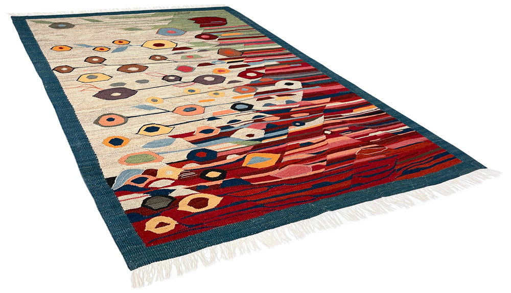 3'8"x5' Abstract Kilim Hand Knotted