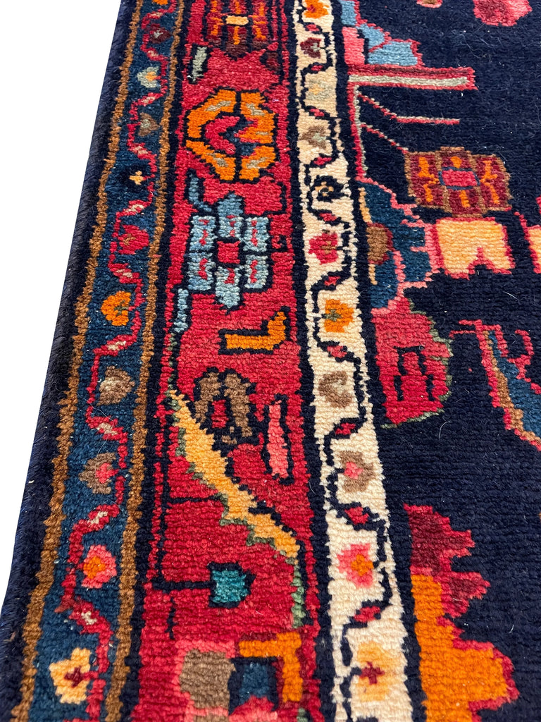 3'9"x10'5" Borchalou Hamadan Hand Knotted