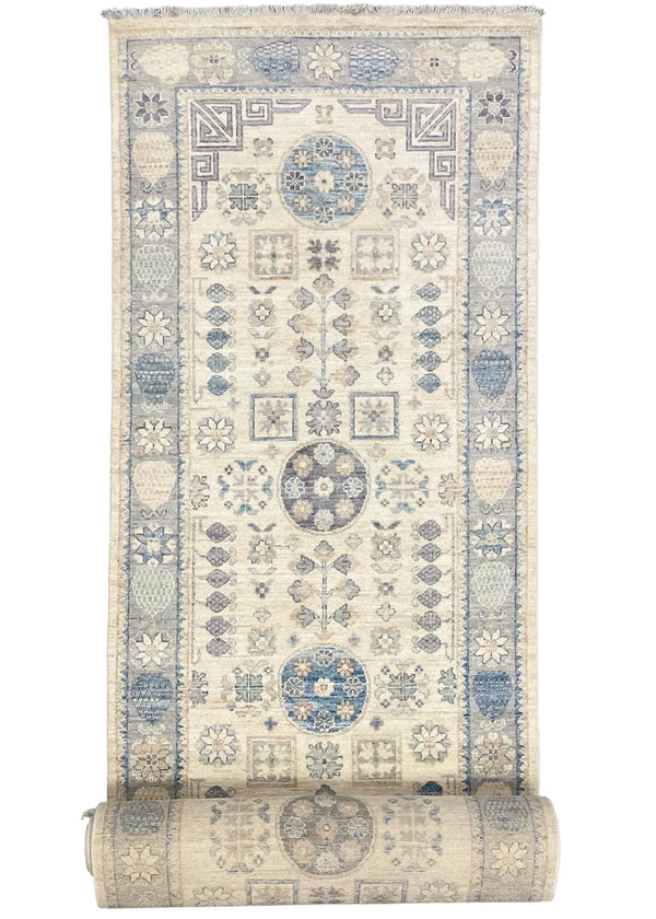 3'9"x17'4" Khotan Hand Knotted