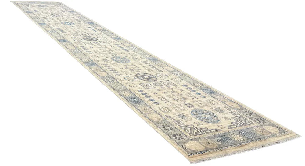 3'9"x17'4" Khotan Hand Knotted