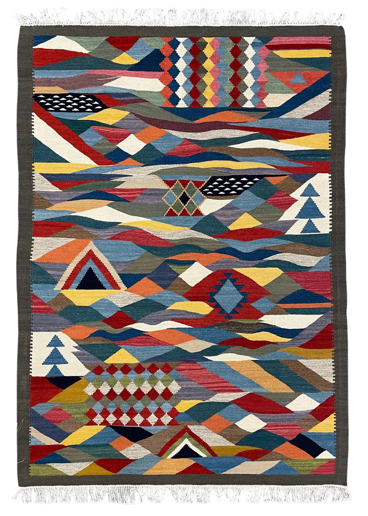 3'9"x5'2" Sennah Kilim Hand Knotted