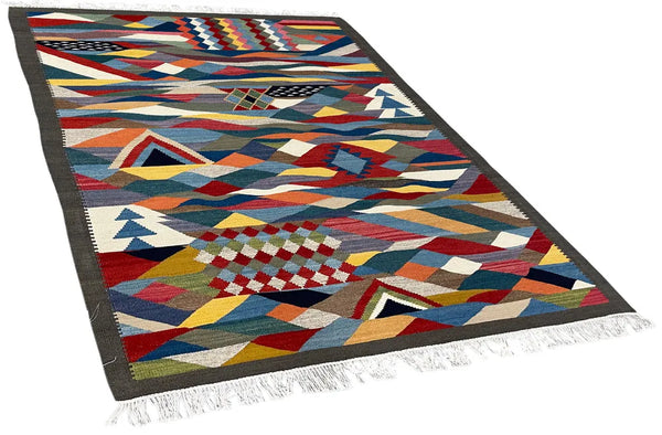 3'9"x5'2" Sennah Kilim Hand Knotted