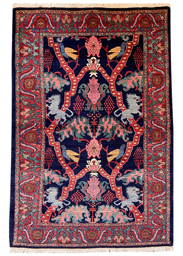 3'9"x5'7" Lion Bijar Hand Knotted