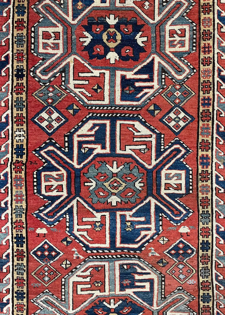 3'9"x8'4" Triple Medallion Chelaberd Karabagh Hand Knotted