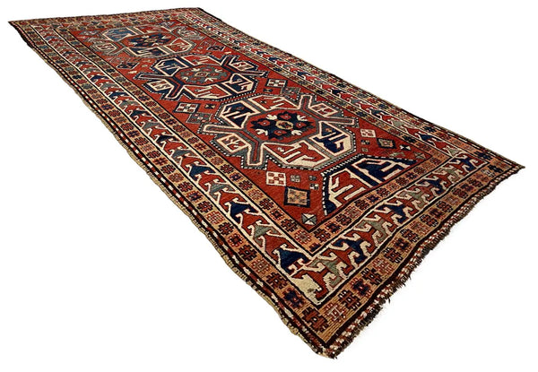 3'9"x8'4" Triple Medallion Chelaberd Karabagh Hand Knotted