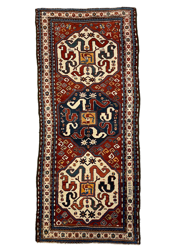 3'9"x8'9" "Cloud Band" Kazak Hand Knotted