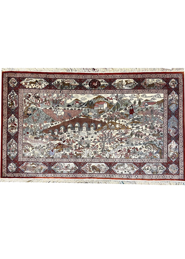 3x5 Village Scene Hand Knotted