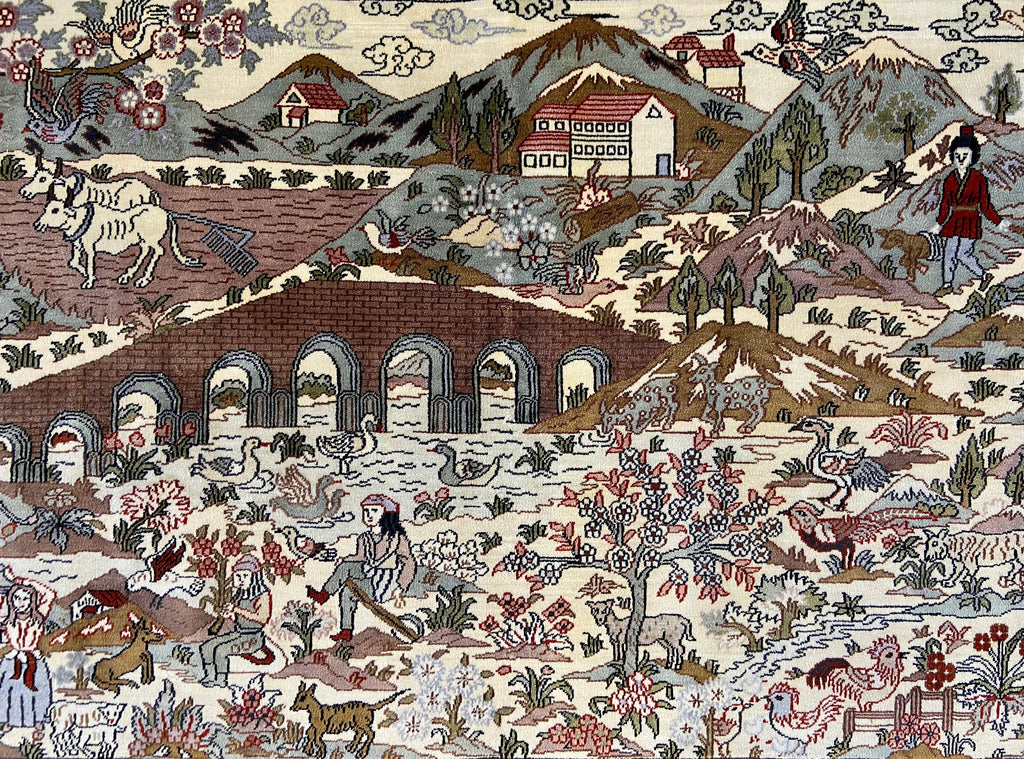 3x5 Village Scene Hand Knotted