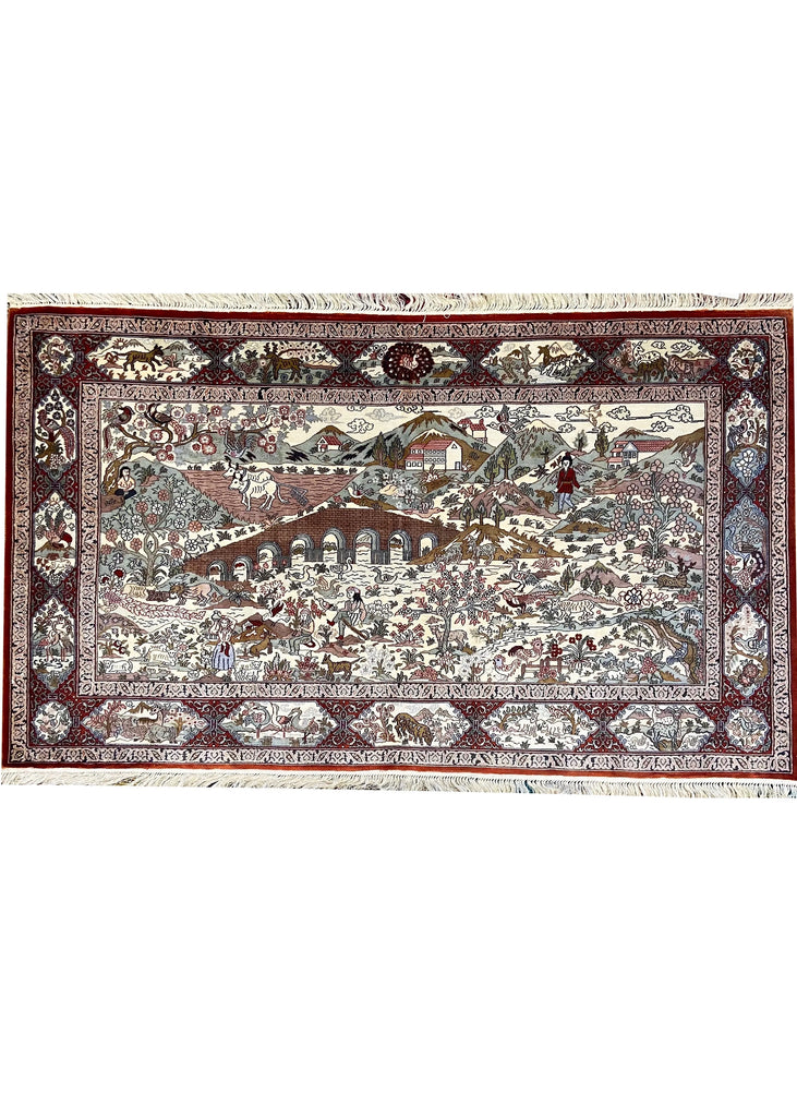 3x5 Village Scene Hand Knotted