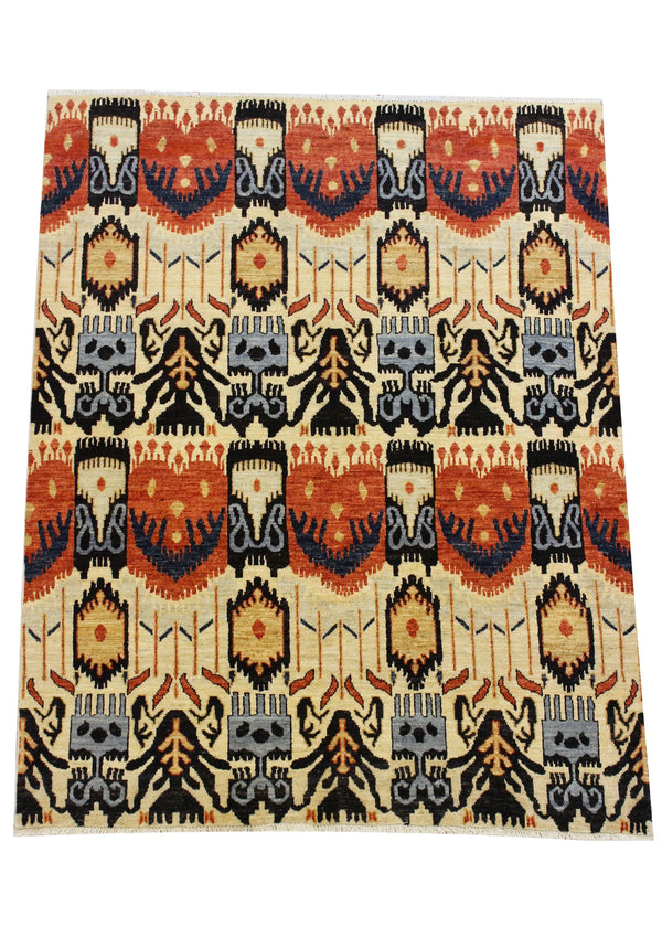 4'10"x6'3" Ikat Hand Knotted
