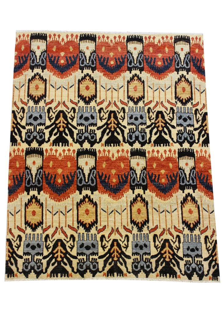 4'10"x6'3" Ikat Hand Knotted