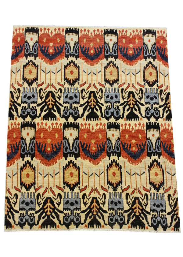 4'10"x6'3" Ikat (s) Hand Knotted