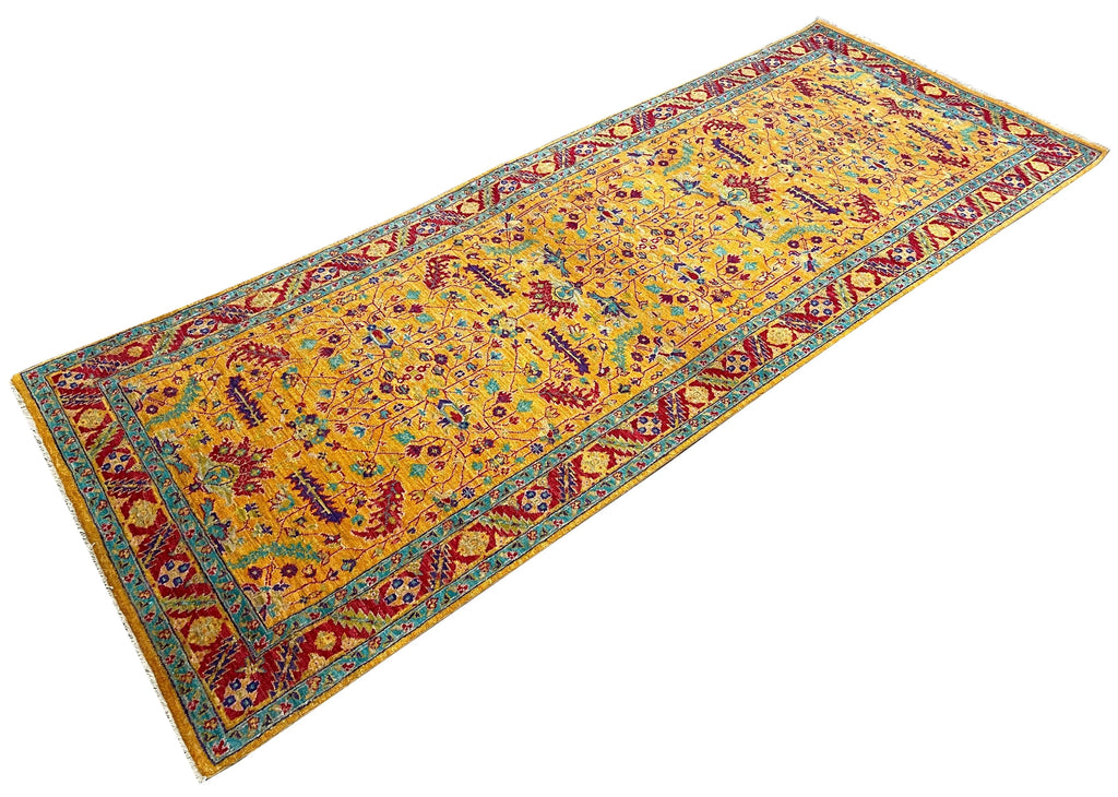 4'1"x10'5" Saffron Bakshiesh Hand Knotted