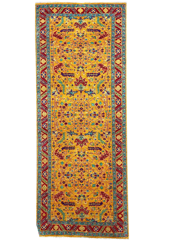 4'1"x10'5" Saffron Bakshiesh Hand Knotted
