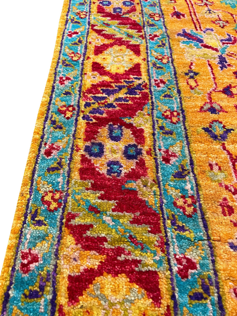 4'1"x10'5" Saffron Bakshiesh Hand Knotted