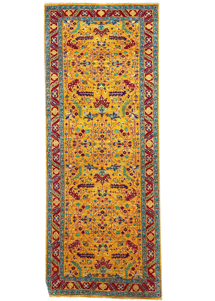 4'1"x10'5" Saffron Bakshiesh Hand Knotted