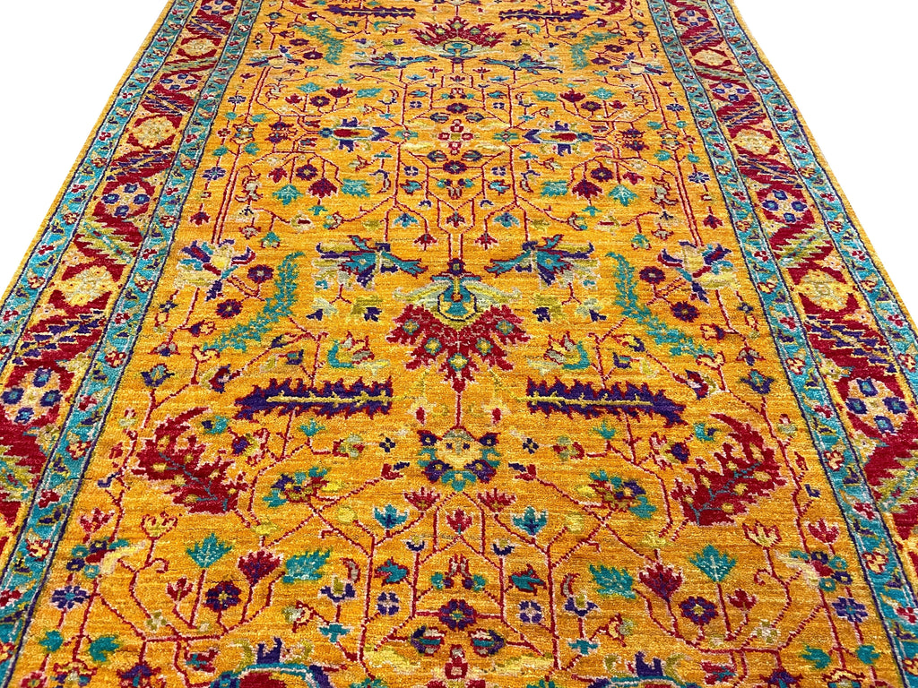 4'1"x10'5" Saffron Bakshiesh Hand Knotted