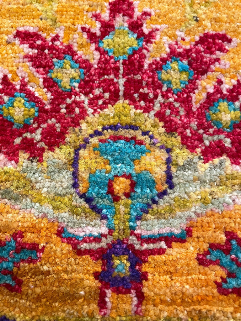 4'1"x10'5" Saffron Bakshiesh Hand Knotted