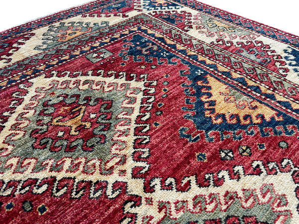 4'1"x4'2" Afghan Kazak Hand Knotted