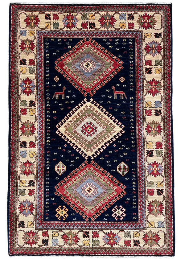 4'1"x6'2" Kazak Hand Knotted
