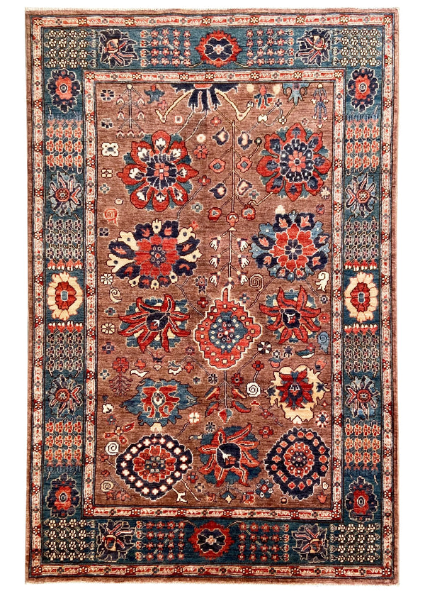 4'1"x6'3" Afghan-Harshang Hand Knotted