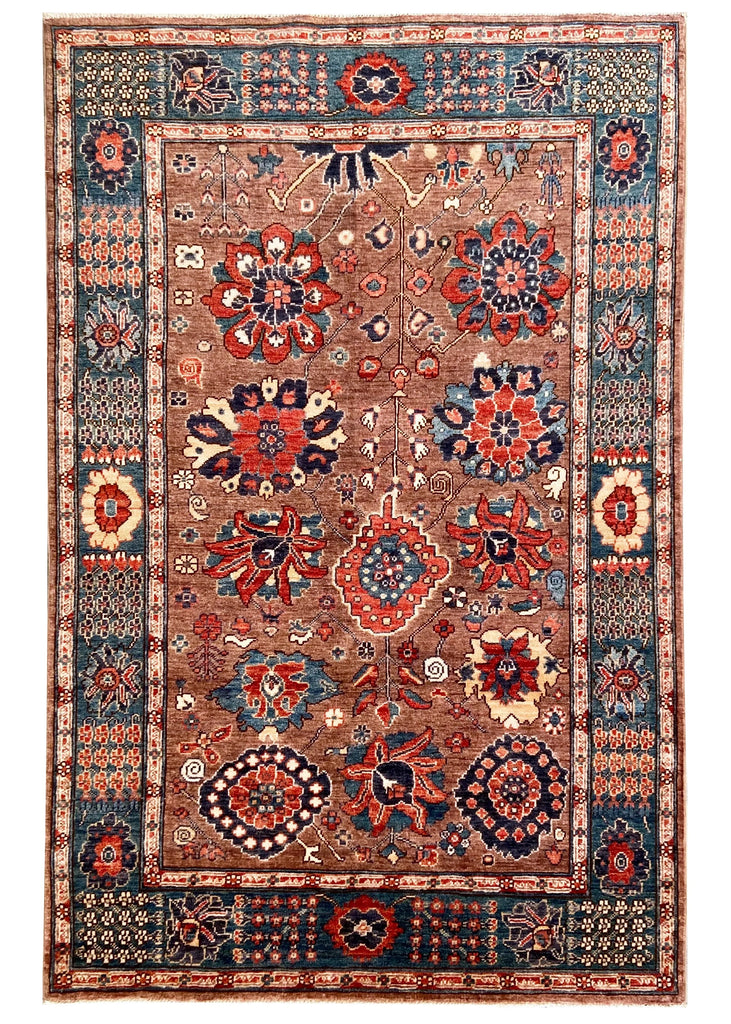 4'1"x6'3" Afghan-Harshang Hand Knotted