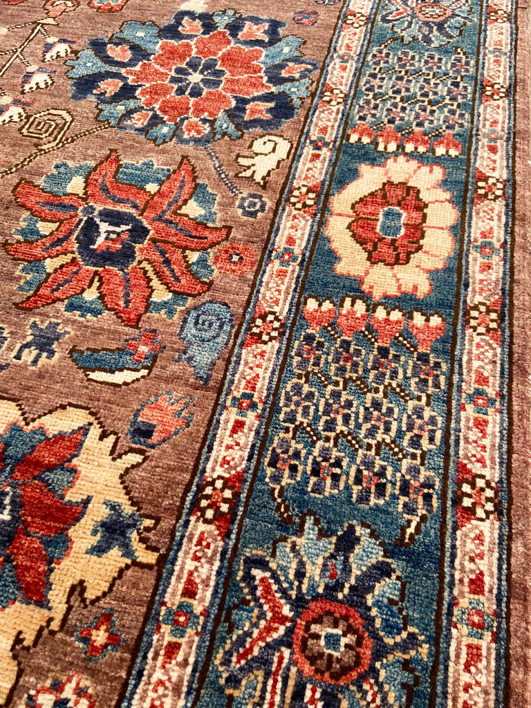 4'1"x6'3" Afghan-Harshang Hand Knotted