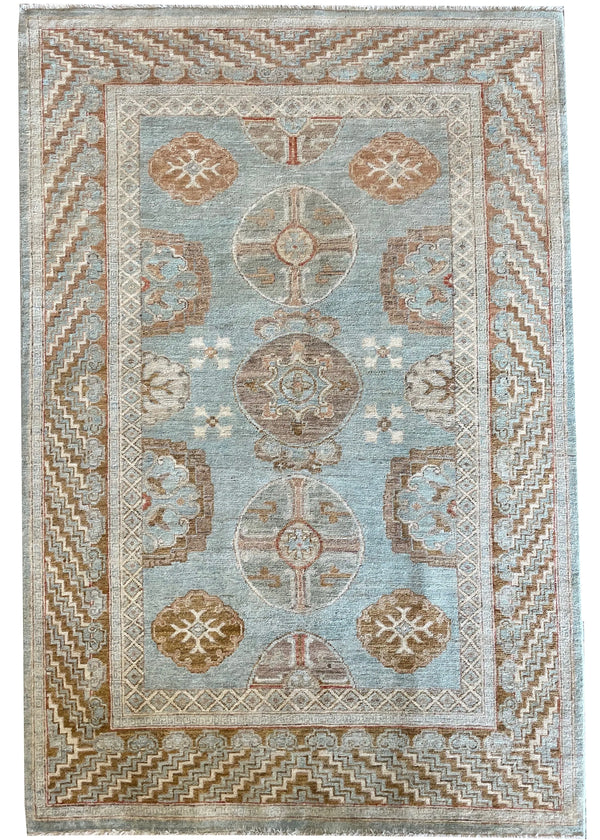 4'1"x6' Khotan Hand Knotted