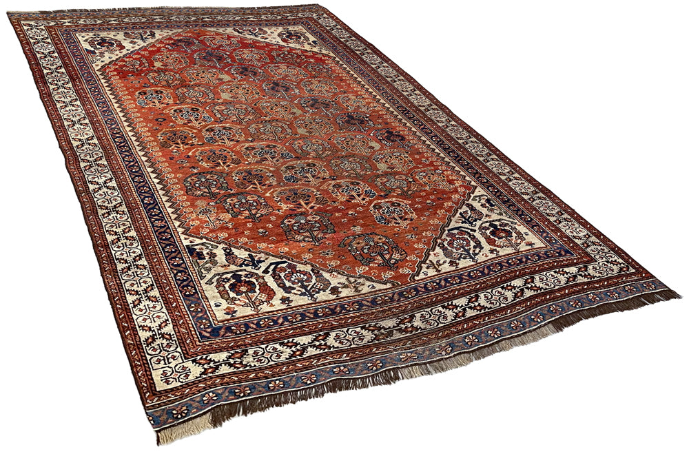 4'1"x6' Qashqai Kashkuli Hand Knotted