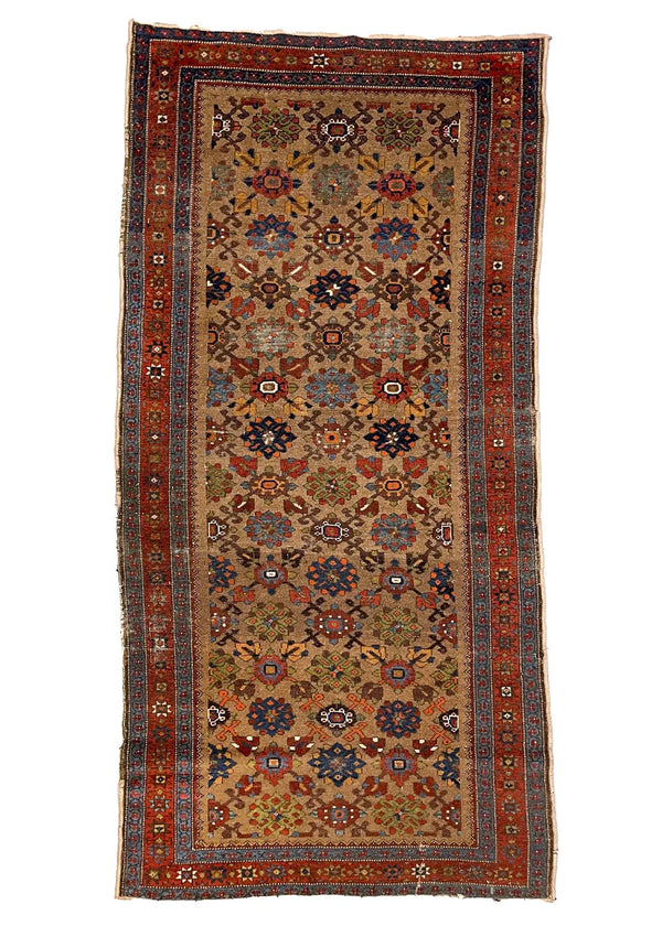 4'1"x8'4" Camel Hair Hamadan Hand Knotted