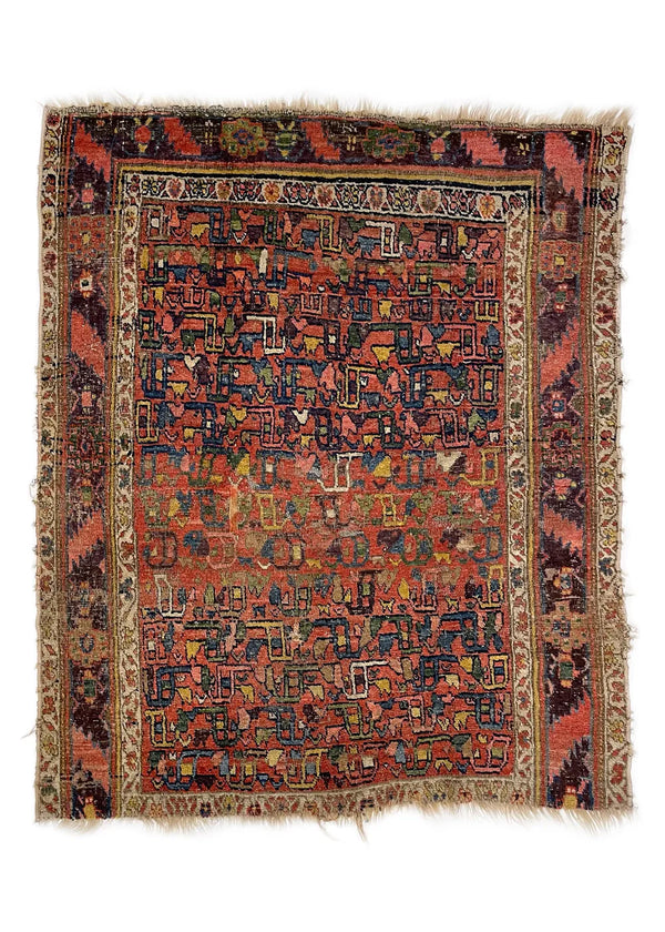 4'2"x4'11" Kurdish Bidjar Fragment Hand Knotted