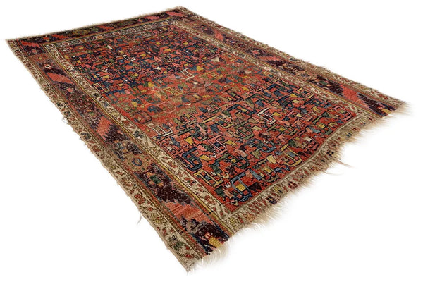 4'2"x4'11" Kurdish Bidjar Fragment Hand Knotted