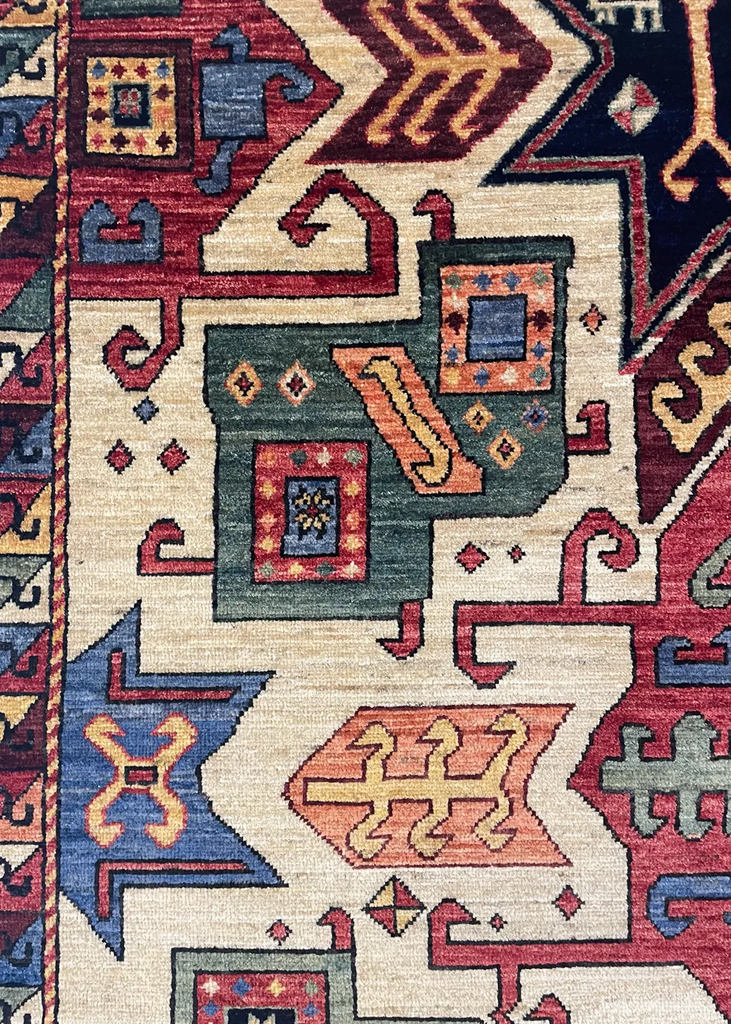 4'2"x4'8" Star Kazak Hand Knotted