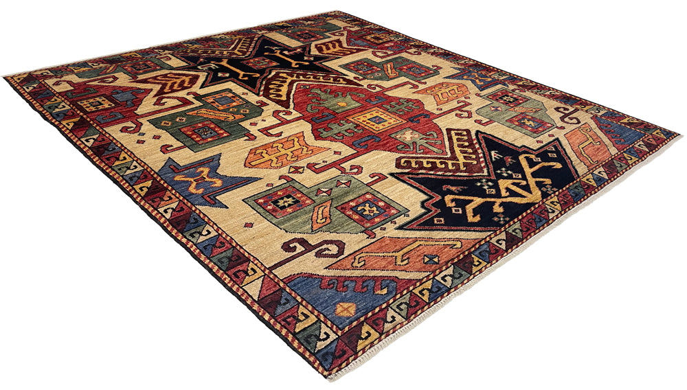 4'2"x4'8" Star Kazak Hand Knotted