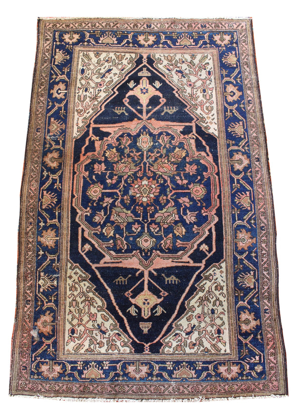 4'2"x6'11" Zanjan Hamadan Hand Knotted