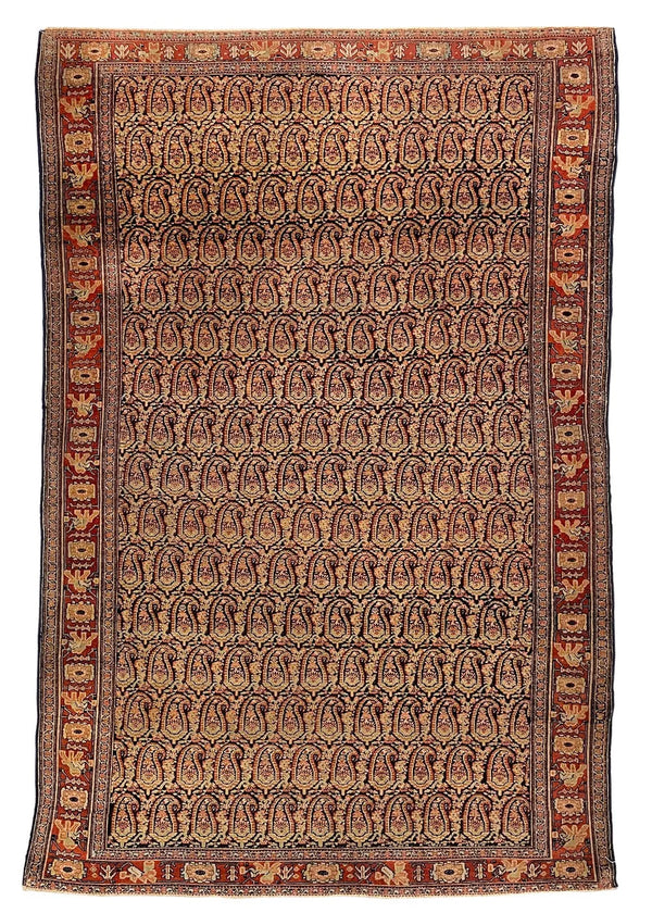 4'2"x6'6" Sennah "Boteh" Hand Knotted