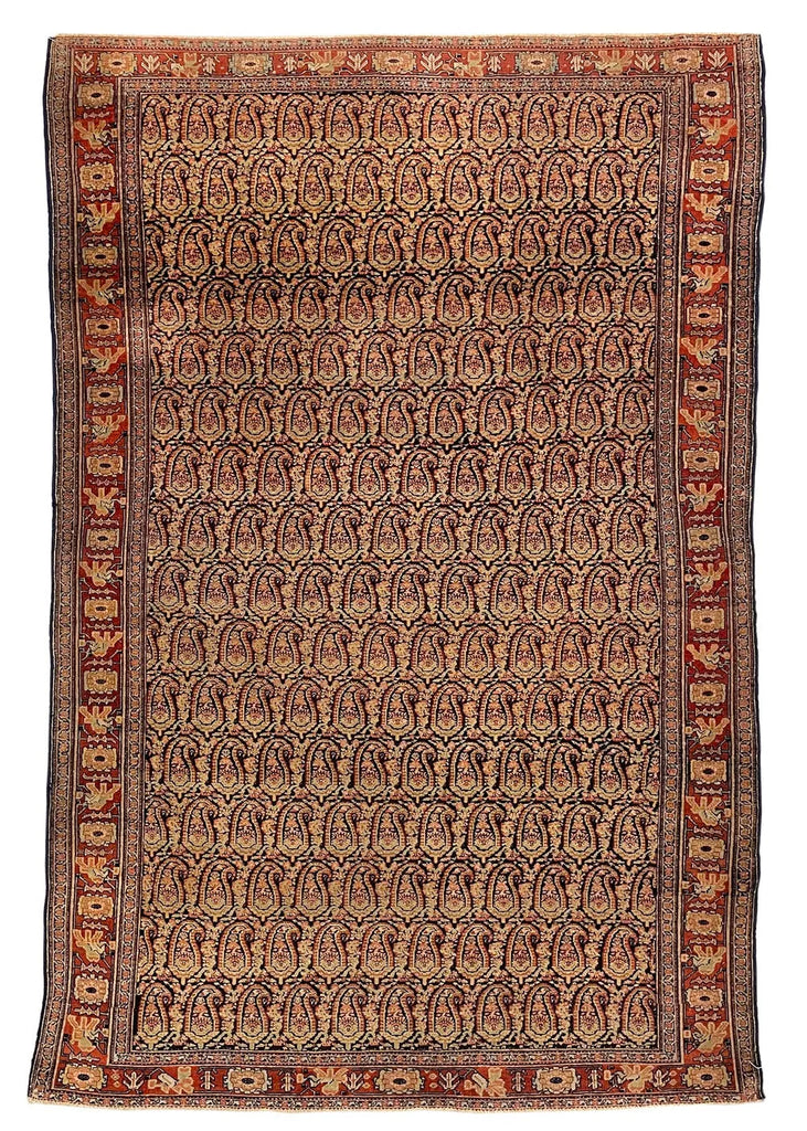 4'2"x6'6" Sennah "Boteh" Hand Knotted