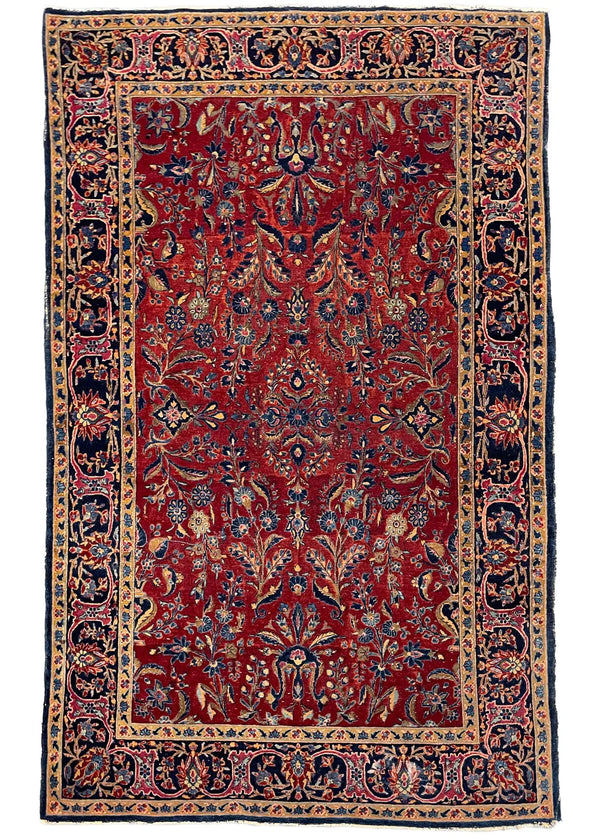 4'2"x6'7" "Painted" Kashan Hand Knotted