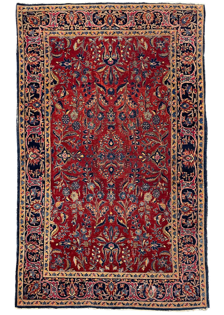 4'2"x6'7" "Painted" Kashan Hand Knotted