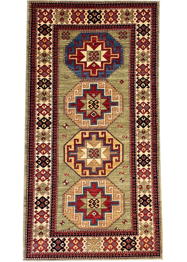 4'2"x7'9" Afghan-Moghan Hand Knotted